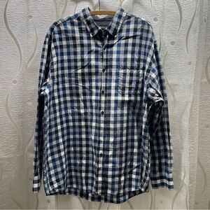 Haggar‎ Button Down Shirt Mens XL Blue White Gingham Check Cotton Long Slv